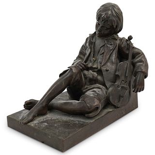 19th Cen. Leon Tharel Bronze Statue "Middle Fiddler"