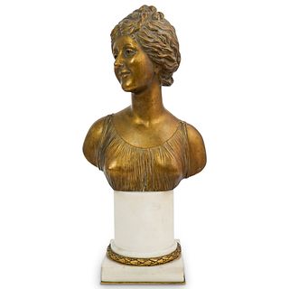 French Antique Female Bust Bronze Sculpture