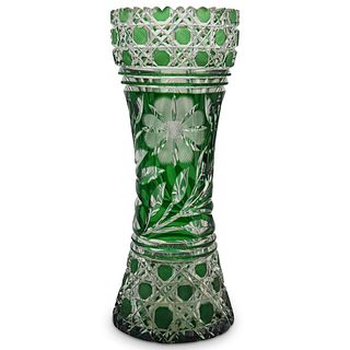 ABP Emerald Green Cut Glass Corset Vase