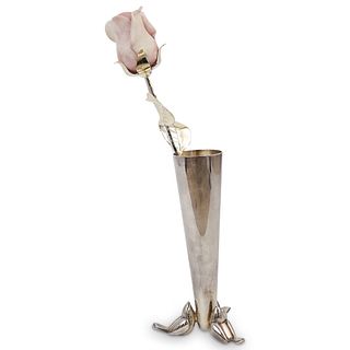 Christofle Silver Bird Bud Vase With Rose