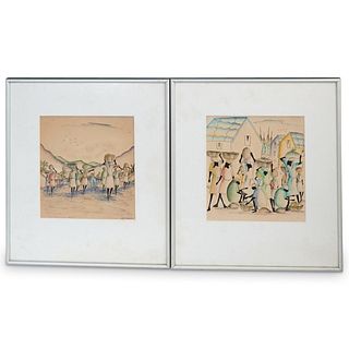 (2 Pc) Pair of Martino Dorce (Haiti, 1943) Watercolors