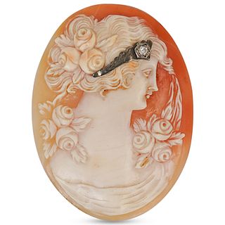 Shell Carved Cameo With Gold Diamond Tiara