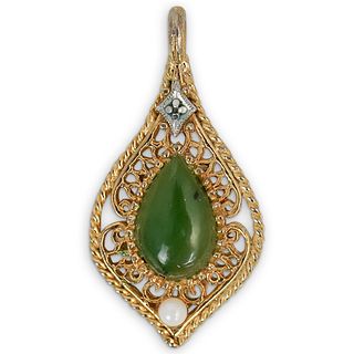 Vintage Green Jade Filigree Pendant