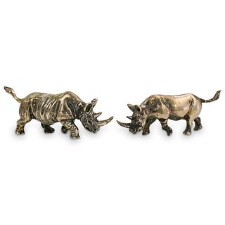 Pair Of Miniature "800" Silver Rhino's