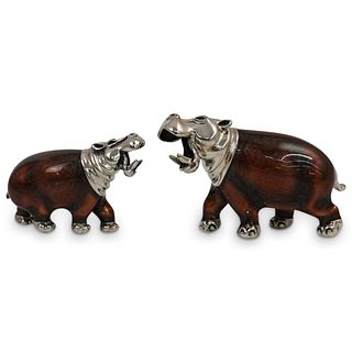 Miniature "925" Silver Enameled Hippos
