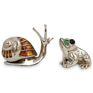 Miniature "925" Silver Enameled Snail & Frog