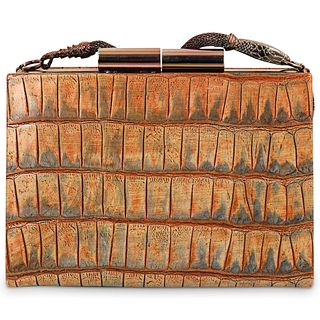 John Galliano Croc Embossed Leather Handbag