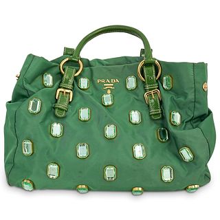 Prada Green Embellished Tote Handbag