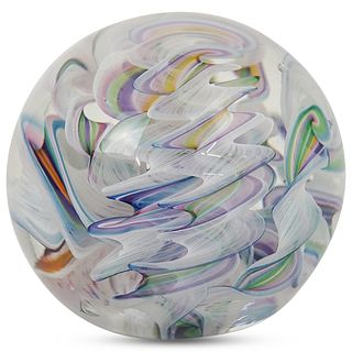 Signed Polychrome Swirl Paperweight