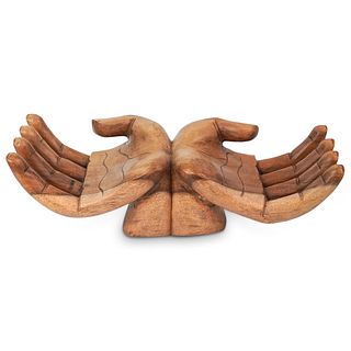 Large Carved Wooden Hands Sculpture