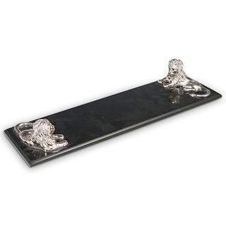 Lion Silver Plated and Black Slate Plate