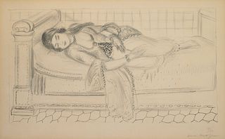Henri Matisse
(French, 1869-1954)
Orientale sur lit de repos, sol de carreaux rouges (Oriental Day Bed, Red Tiled Floor), 1929