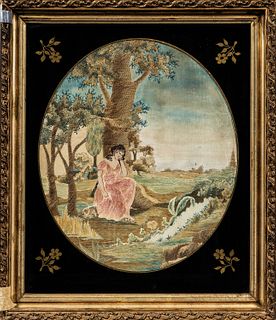 Framed Needlepoint Picture of a Woman in Pink