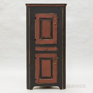 Contemporary Black- and Red-painted Corner Cupboard