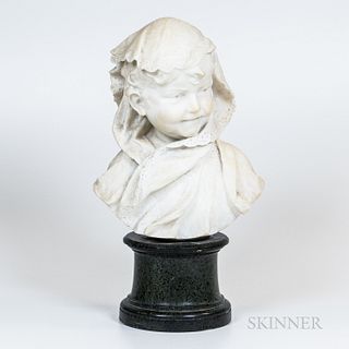 Italian Carved White Alabaster Bust of a Girl