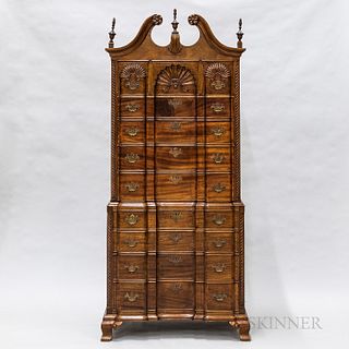 Chippendale-style Mahogany Block- and Shell-carved Chest-on-chest