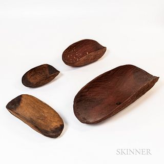 Four Australian Aborigine Carved Wood Bowls, Coolamon