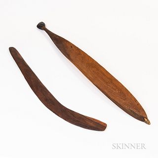 Australian Aborigine Boomerang and Spear Thrower, Woomera