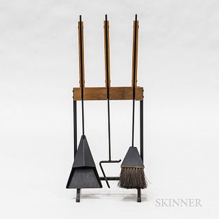 Set of Modern Iron and Wooden Fire Tools