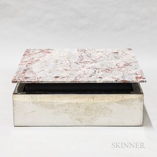 Modern Cube Variegated Marble and Chrome Square Table