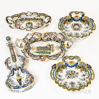Five Pieces French Faience