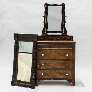 Empire Mahogany Bureau with Mirror and a Carved Split-baluster Mirror