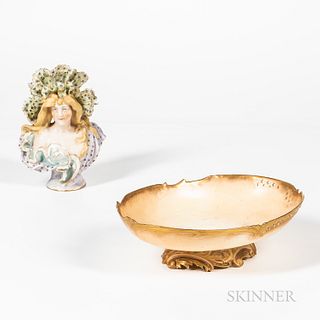 Royal Worcester Gilt Footed Bowl and an Amphora Ceramic Bust of a Woman