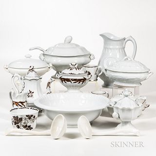 Fourteen Pieces of Ironstone White and Lustre Tableware