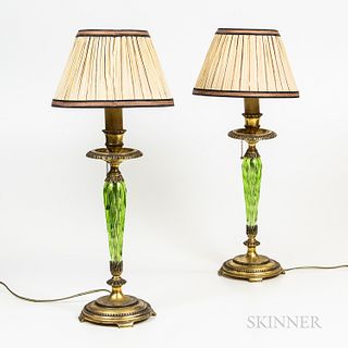 Pair of Pairpoint Gilt-bronze and Cut Glass Table Lamps