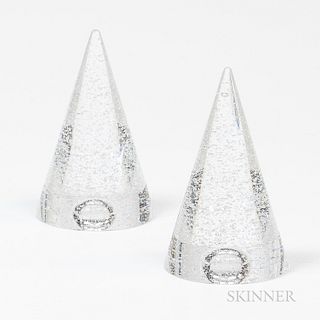 Two Steuben Conical Clear Crystal Paperweights