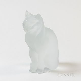 Large Lalique Frosted Crystal Cat Figure