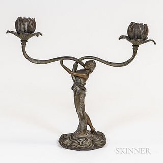Art Nouveau Bronze and Silver-plated Candleholder
