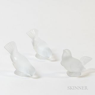 Three Lalique Frosted Crystal Birds
