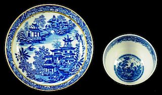 A WORCESTER REEDED TEA BOWL, C1780-85  transfer printed in underglaze blue with the rare Fluted