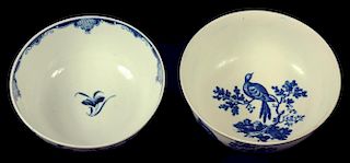 TWO WORCESTER SLOP BASINS, C1765-75 AND C1770-85  the first painted in underglaze blue with the