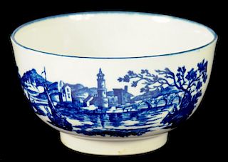 A WORCESTER BOWL, C1775-85  transfer printed in underglaze blue with the European Landscape