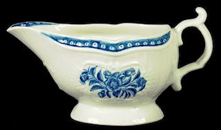 A WORCESTER STRAP FLUTED SAUCE BOAT, C1772-80  painted in underglaze blue with the Strap Flute Sauce