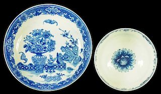 A WORCESTER CHRYSANTHEMUM MOULDED BOWL, C1765-70  painted in underglaze blue with the