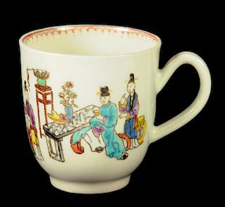 A WORCESTER COFFEE CUP, C1770-78  transfer printed in black and enamelled with Chinese figures, 6.