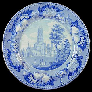 A CLEWS BLUE PRINTED EARTHENWARE FONTHILL ABBEY WILTSHIRE PATTERN PLATE, C1825 25.5cm diam,