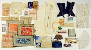 A COLLECTION OF LATE VICTORIAN AND EARLY 20TH CENTURY COSTUME ACCESSORIES  including lace trim, 19th