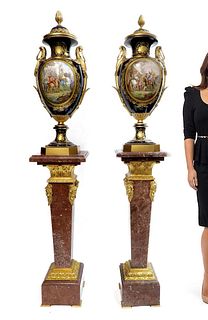 Monumental Pair of Bronze Mounted Sevres Vases, 19th C.