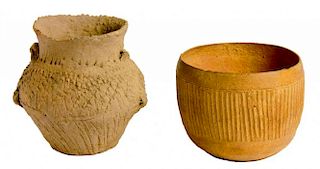 A CHINESE COARSE EARTHENWARE MINIATURE JAR, NEOLITHIC, YANGSHAO CULTURE  of coiled form in sand