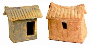 TWO CHINESE EARTHENWARE MODELS OF BUILDINGS, HAN DYNASTY  13 and 14cm h (larger model ex Danny Ma,