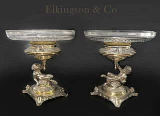A Pair of Elkington Silver Plated Figural Tazza, 19th C