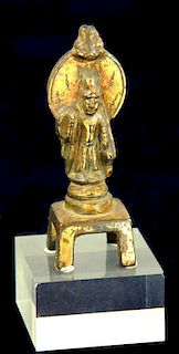 A CHINESE MINIATURE GILT BRONZE FIGURE OF A BODHISATTVA, TANG DYNASTY  5cm h (ex Danny Ma,
