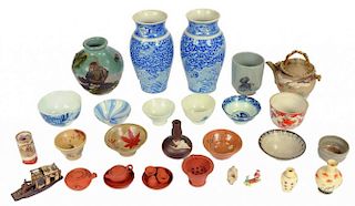 A GROUP OF JAPANESE PORCELAIN AND OTHER CERAMICS  including sake cups and miniature wares, 19th