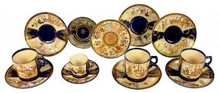 THREE JAPANESE SATSUMA WARE TEA CUPS, A COFFEE CUP AND NINE SAUCERS, MEIJI  various sizes and