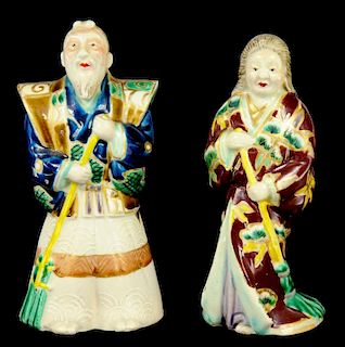A PAIR OF JAPANESE IMARI FIGURES OF JO AND UBA, MEIJI  12 and 12.5cm h (ex Blower, Warwick) ++