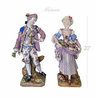 Very Large Pair of Genuine Meissen Figurines, 19th C.